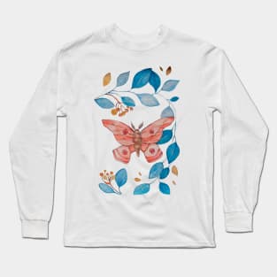 Butterfly with Blue Plants Leaves Long Sleeve T-Shirt